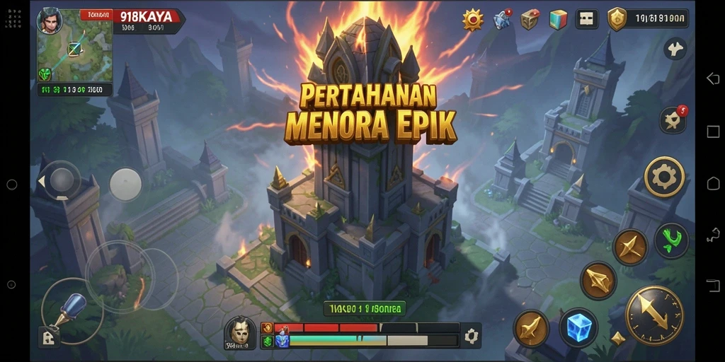 Tampilan gameplay menara pertahanan yang seru di 918KAYA.