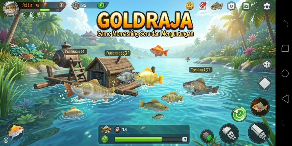 Gameplay seru GOLDRAJA dengan aksi memancing yang menantang.