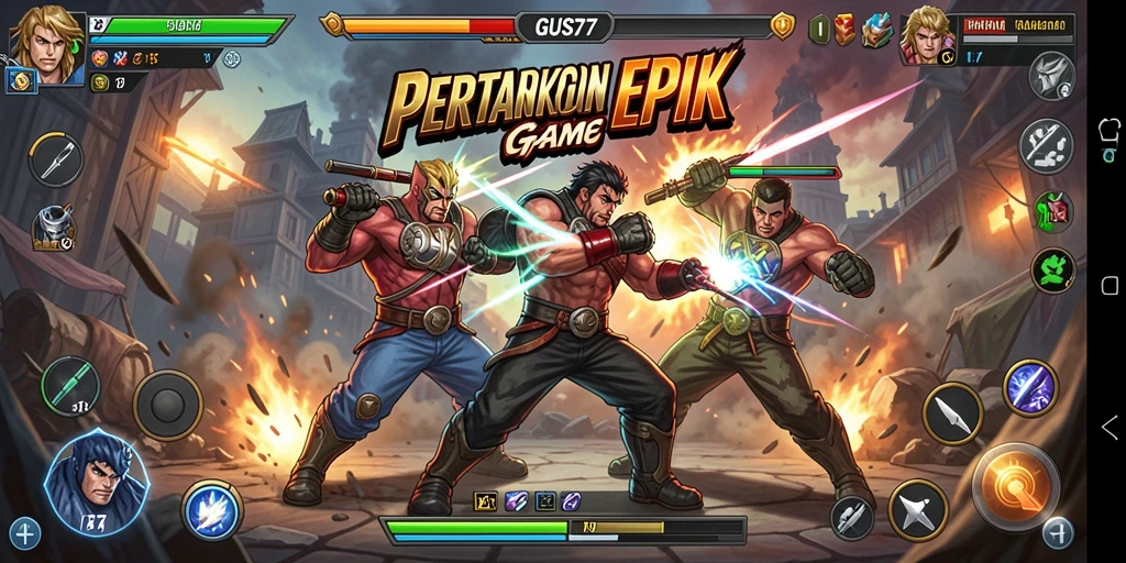 Screenshot menunjukkan aksi pertarungan seru dalam GUS77.