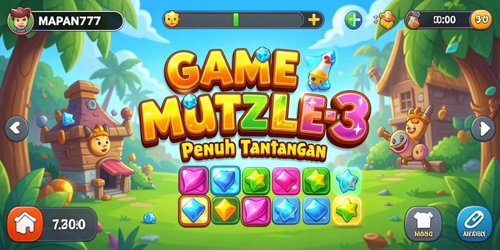 Screenshot MAPAN777 menampilkan gameplay seru Match-3 yang penuh warna.