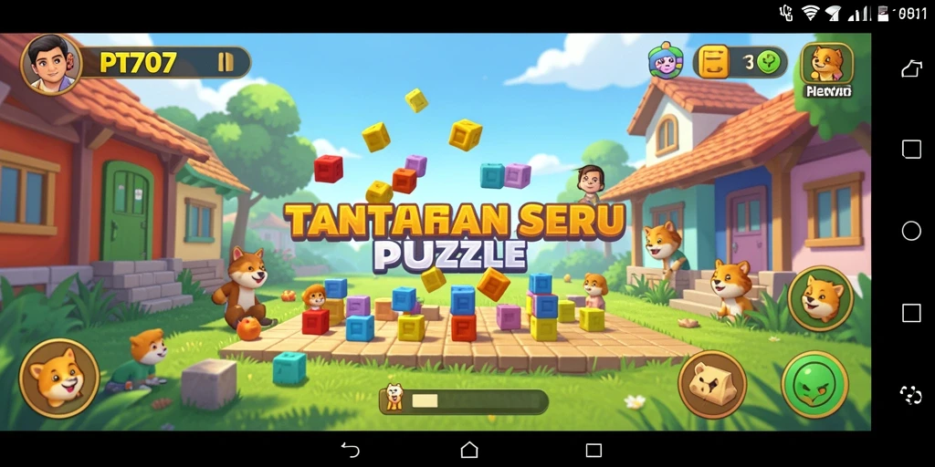 Tampilan gameplay PT707 dengan teka-teki menantang dan warna cerah.