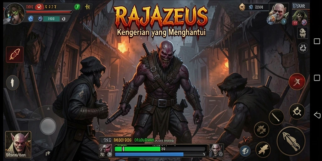 Screenshot utama RAJAZEUS menampilkan suasana gameplay yang mencekam.