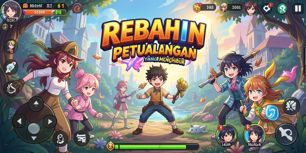 Tangkapan layar gameplay REBAHIN dengan karakter anime yang menarik.
