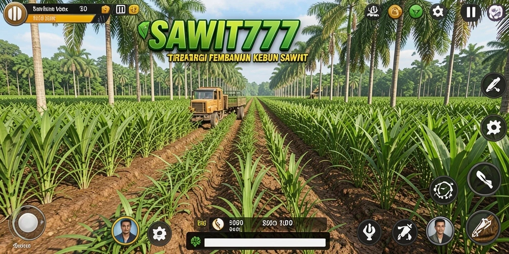 Tampilan gameplay seru dalam mengelola kebun sawit.